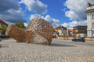 Art project from the series, Wooden Cloud by Martin Steinert in Ansbach, Bavaria, Germany, Europe