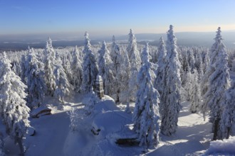 Winter landscape in the Fichtel Mountains, view from the Ochsenkopf, Bayreuth County, Upper