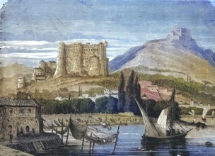 The Fort of La Spezia in Liguria in 1869, Italy, Historic, digitally restored reproduction of a