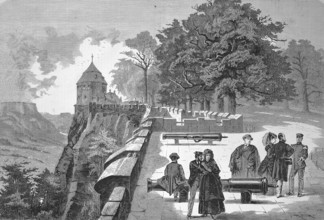 On the cannon platform of Königstein Fortress, 1869, Saxony, Germany, Historical, digitally
