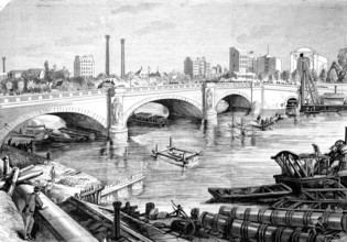 Work in front of the Pont de l'Alma to lay the sewage pipe at the bottom of the Seine, Pont de