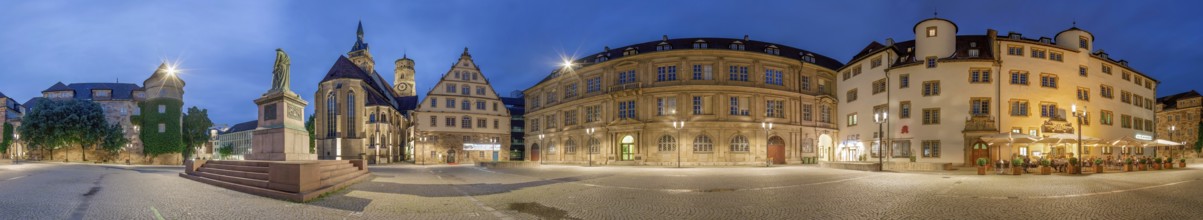 Schillerplatz illuminated Stuttgart Panorama Germany