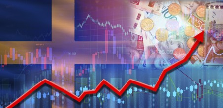 Sweden financial growth on market graph. Sweden economic growth on financial graph
