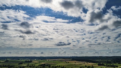Summery cloudy sky over Bavarian Swabia, Bavaria, Germany, Europe