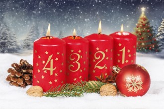 Fourth 4th Advent with candle Christmas Christmas tree Christmas card for Christmas time with copy