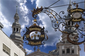Wrought iron nose plate from the Schnabel wine house, Würzburg, Lower Franconia, Bavaria, Germany,