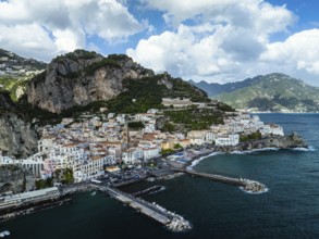 Amalfi from a drone, Salerno, Campania, Italy, Europe