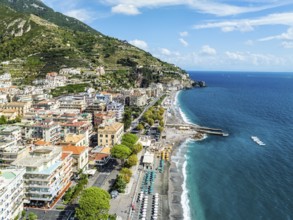 Maiori from a drone, Amalfi Coast, Salerno, Campania, Italy, Europe