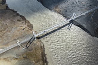Bridge over river Jökuls a Fjöllum, ringroad no. 1, aerial view, Iceland, Europe
