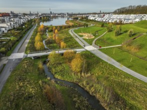 Dortmund, North Rhine-Westphalia, Germany, Phoenix Lake, front of the renaturalised Emscher. The