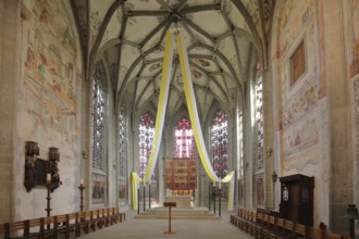 UNESCO Romanesque Church of St Mary and St Mark, interior view, chancel with high altar and stained