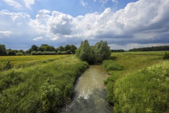 Kamen, Ruhr area, North Rhine-Westphalia, Germany, Spring landscape on the Seseke. The