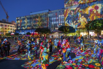 Essen Light Festival, in the city centre, light art on Kennedyplatz, the Berlin artist Daniel