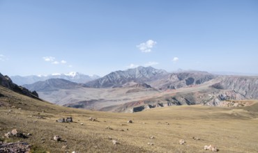 Barren mountain landscape, Moldo-Ashuu Pass, Naryn Province, Kyrgyzstan, Asia