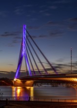 The Rhine bridge in Wesel, Lower Rhine bridge, road bridge of the federal road B58, evening