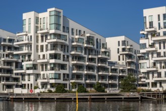 Residential buildings, apartment buildings, condominiums, at the harbour, Havneholmen, near