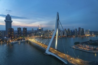 The skyline of Rotterdam, with the Erasmus Bridge over the Nieuwe Maas, Netherlands