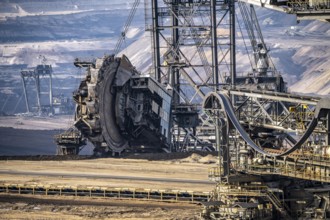 Lignite opencast mine Garzweiler, bucket wheel excavator mining overburden, coal, near Jüchen,