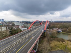 A42 motorway bridge, over the Rhine-Herne Canal, with massive structural damage, totally closed for