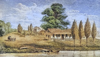 The first house built in Chicago, Illinois. From American Pictures Drawn With Pen And Pencil by Rev