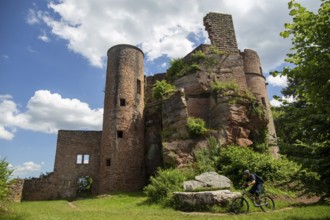 Mountain bikers at Neudahn Castle in the Palatinate Forest
