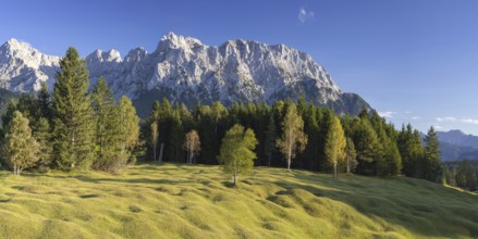 Hummock meadows between Mittenwald and Krün, Werdenfelser Land, with the Karwendel mountains