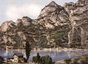 The Ponale Street, Riva, Lake Garda, Italy, Historical, digitally restored reproduction from a 19th