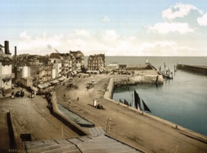 The quay at the harbour, Tréport, Normandy, France, ca 1890, Historical, digitally restored