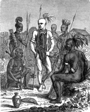 Albino, albinism, among the Bari tribe on the White Nile in Sudan, illustration from 1878,