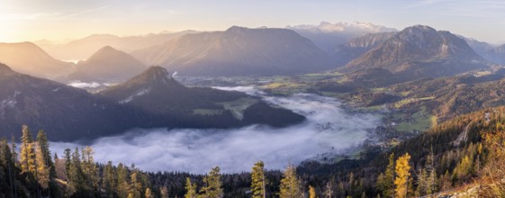 Panoramic photo. View from Mount Loser to Lake Altaussee, Altaussee, Bad Aussee, Tressenstein,