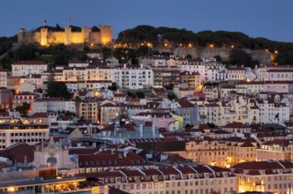 View from the viewpoint Miradouro de São Pedro de Alcântara to Castelo de São Jorge, city view,