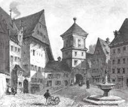 The Landau Tor tor of Landsberg in 1890, Bavaria, Germany, digital reproduction of an original 19th