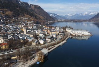 Drone shot, city view, Zell am See, Zeller See, Pinzgau, Land Salzburg, Austria, Europe