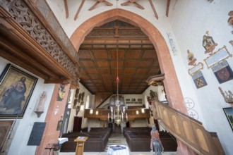 View into the nave with organ loft, Gothic St Mary's Church, Kalbensteinberg, Middle Franconia,