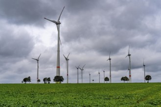 Wind farm east of Paderborn, on the B64 federal highway, North Rhine-Westphalia, Germany, Europe