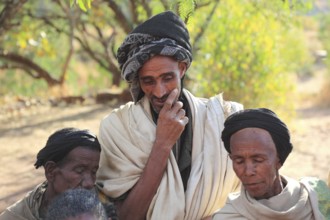 Pilgrims at the rock-hewn churches in Lalibela, Ethiopia, Africa