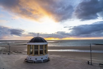 Music pavilion on the beach promenade, North Sea island of Borkum, sunset, East Frisia, Lower