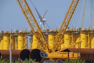 Transhipment centre for offshore wind turbines, which are transported here by the manufacturer and