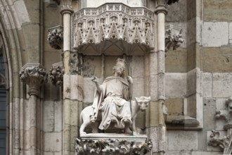 Alexander the Great riding a panther, 14th century, main façade of Regensburg Cathedral,