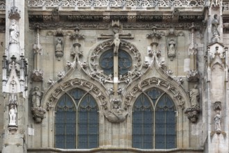 Detailed view of the main façade, 1385-1415, of the Gothic Regensburg Cathedral, St Peter's, start