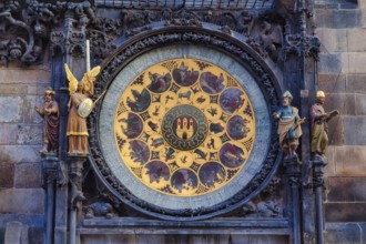 Detail, Famous medieval astronomical clock attached to the tower of the Old Town Hall. Built in