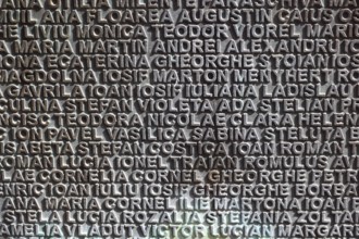 Banat, Timisoara, Timisoara, old town centre, names on a fountain, metal plate with names, Romania,