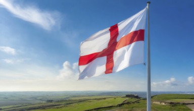 The flag of England, Great Britain, flutters in the wind