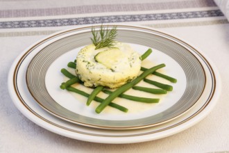 Swabian cuisine, oven-baked pike-perch on princess beans with lemon sauce, fish dish, pike-perch