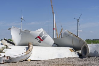 Repowering, dismantled Enercon E-58 wind turbine in a wind farm near Issum, 9 older wind turbines