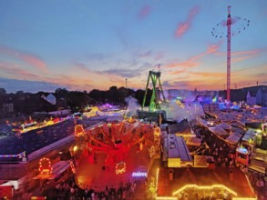 View from above from the Ferris wheel at the Cranger Kirmes in the evening, Herne, Ruhr area, North