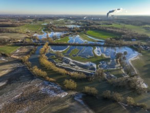 Selm, North Rhine-Westphalia, Germany, flood on the Lippe, river in the Ruhr area, the fields, the