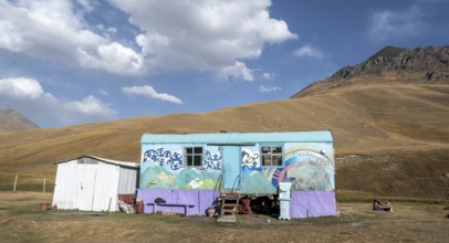Colourful caravan, Atbaschy district in the Naryn region, Kyrgyzstan, Asia