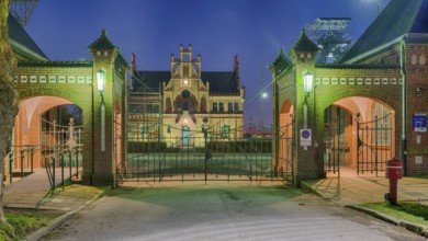 Zollern colliery entrance area illuminated Dortmund Germany