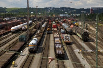 Train formation yard in the Vorhalle district, marshalling yard, goods trains, Hagen, Ruhr area,